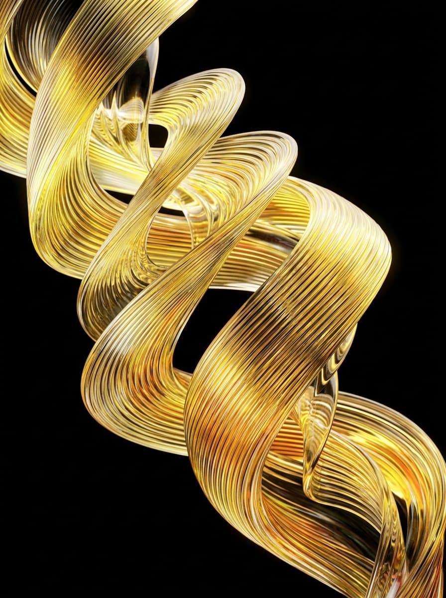Abstract 3D yellow glass ribbon and soundwave structure